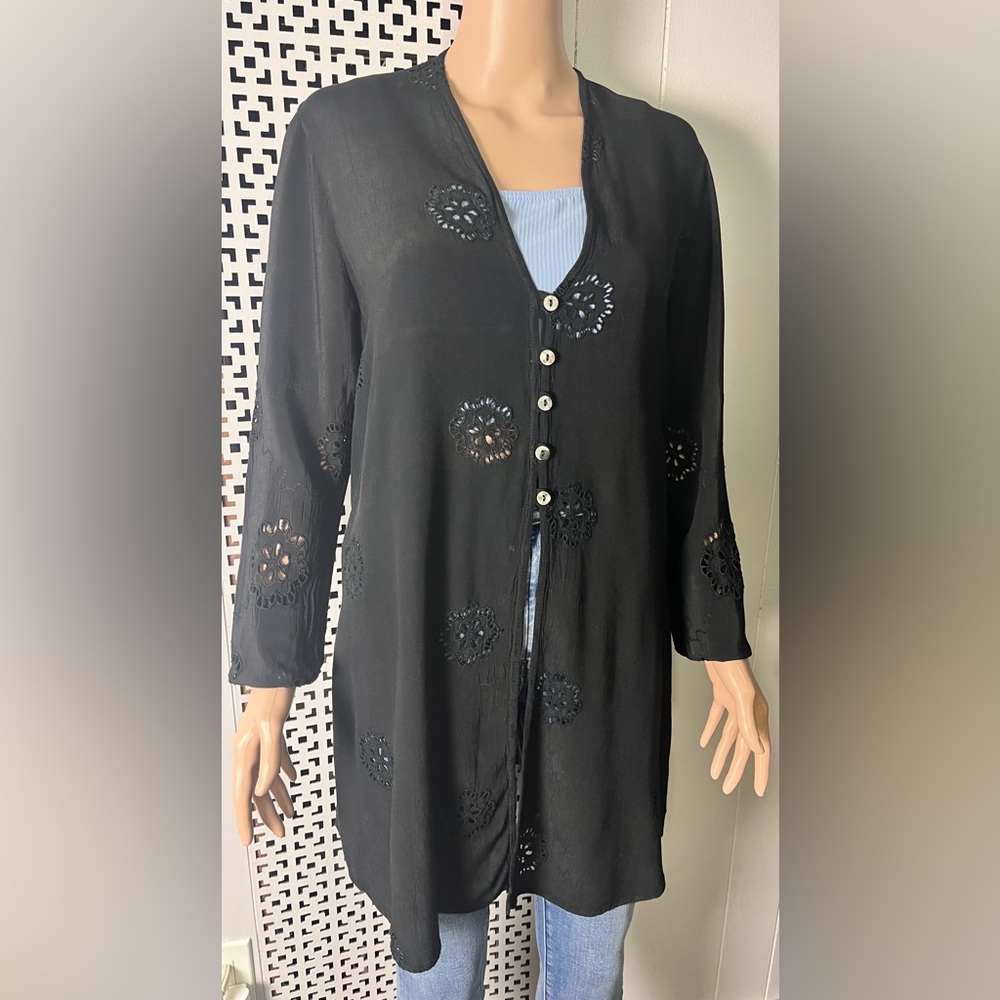 GHOST : Black - Embroidery - Long - Viscose - Shirt- Front Button details:Size:M